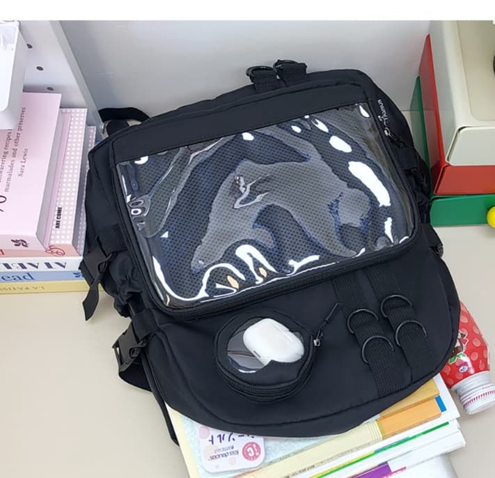 バックパック 通学 透明ポケット付き多機能リュック
