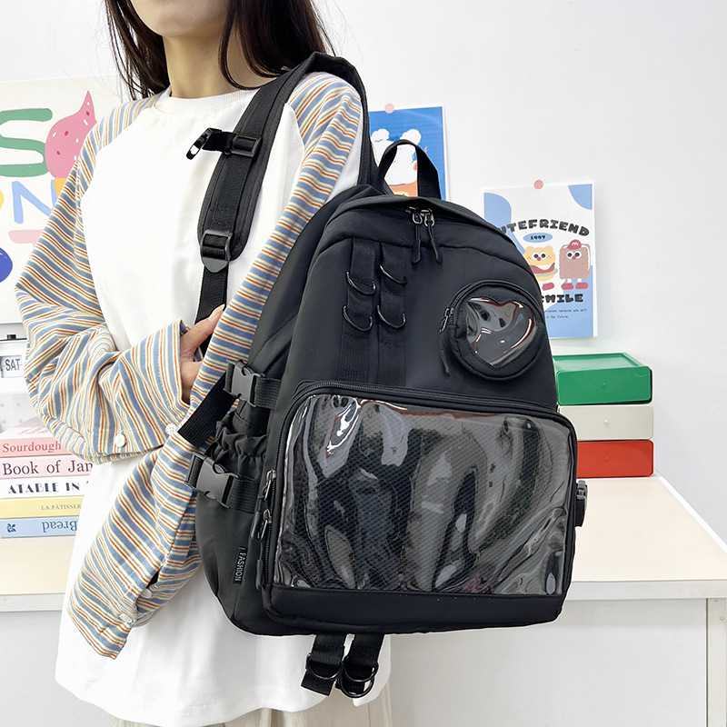 バックパック 通学 透明ポケット付き多機能リュック