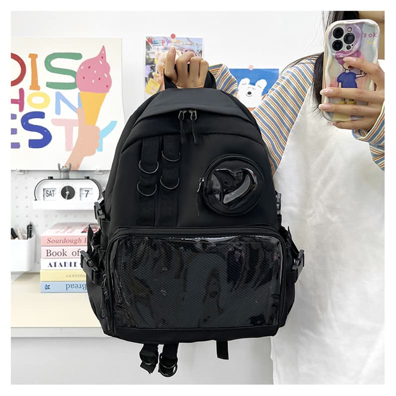 バックパック 通学 透明ポケット付き多機能リュック