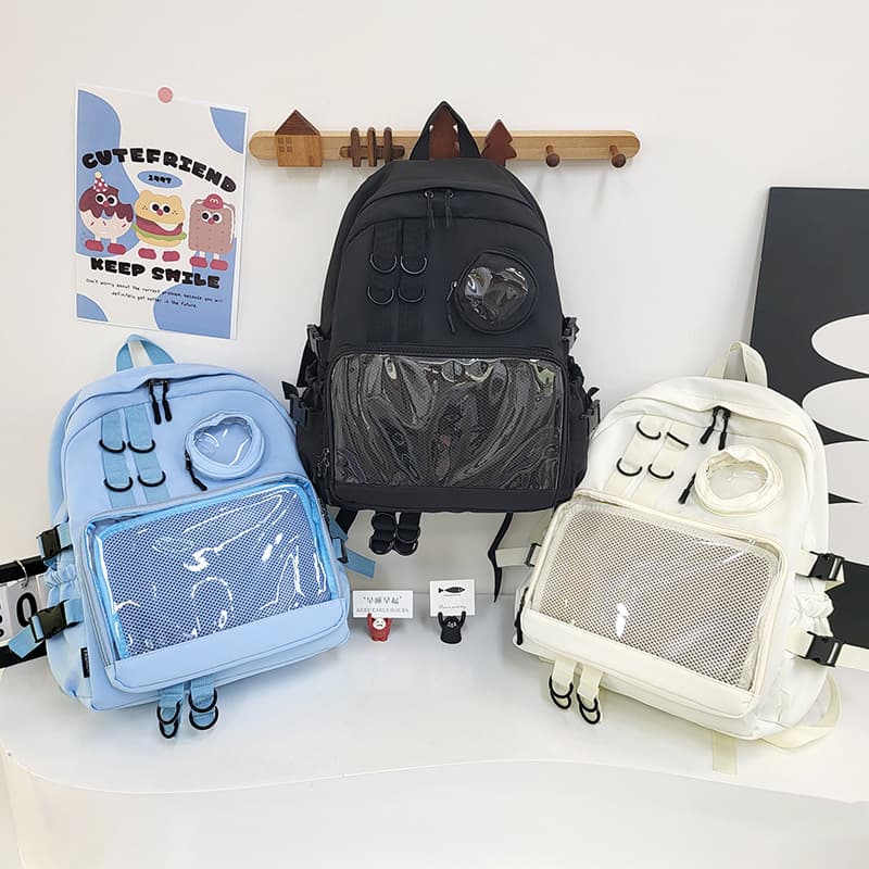 バックパック 通学 透明ポケット付き多機能リュック