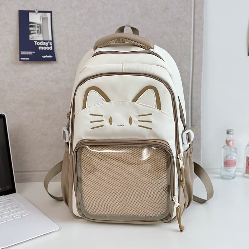 バックパック 通学 猫耳デザイン メッシュポケット リュック