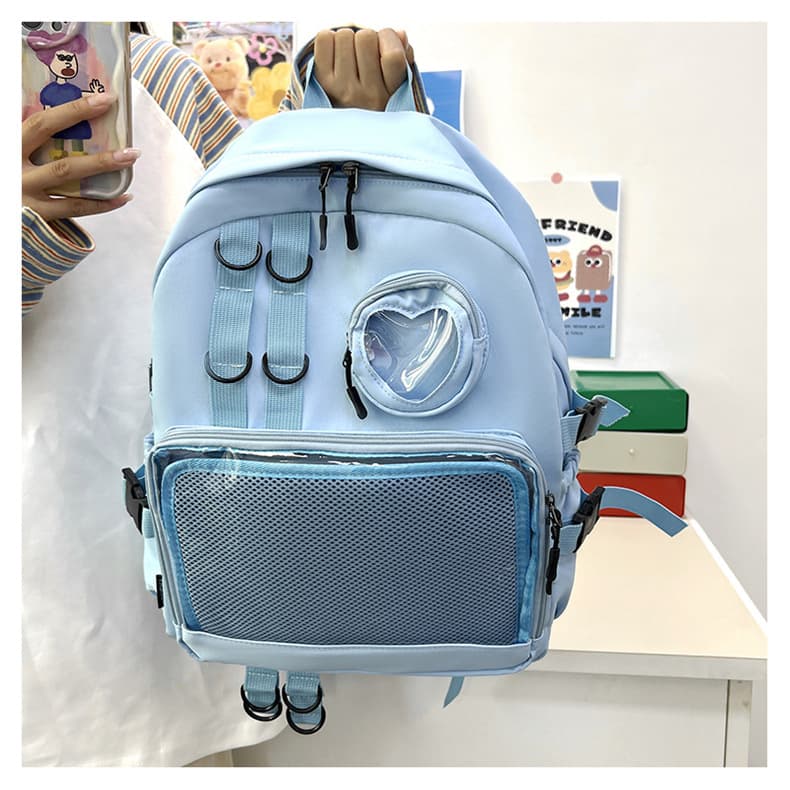 バックパック 通学 透明ポケット付き多機能リュック