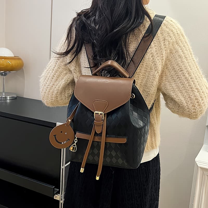 バックパック キルティング編み込みデザイン巾着型バックパック
