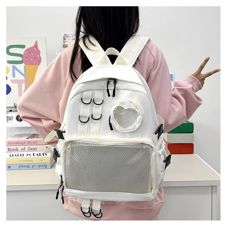 バックパック 通学 透明ポケット付き多機能リュック