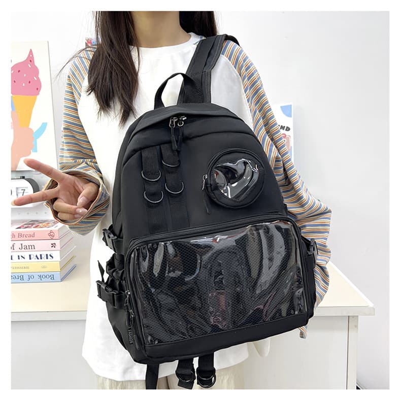 バックパック 通学 透明ポケット付き多機能リュック