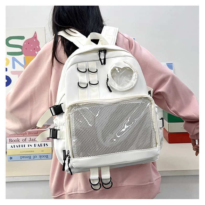 バックパック 通学 透明ポケット付き多機能リュック