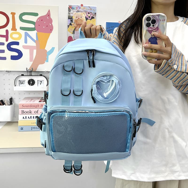 バックパック 通学 透明ポケット付き多機能リュック